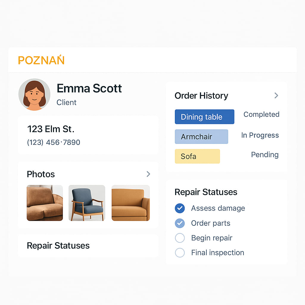 FurnitureFix CRM dashboard in Poznan